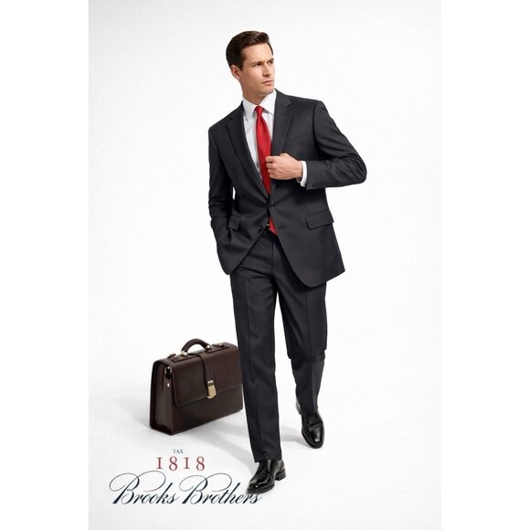 BROOKS BROTHERS 1818 MADISON wool suit 46L 40W made in USA classic charcoal gray